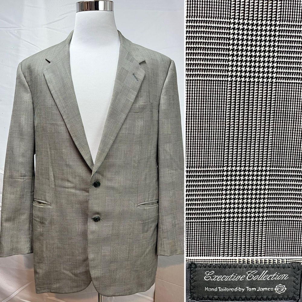 Tom James Executive Collection Men's 44L Houndstooth Plaid Custom Blazer Jacket